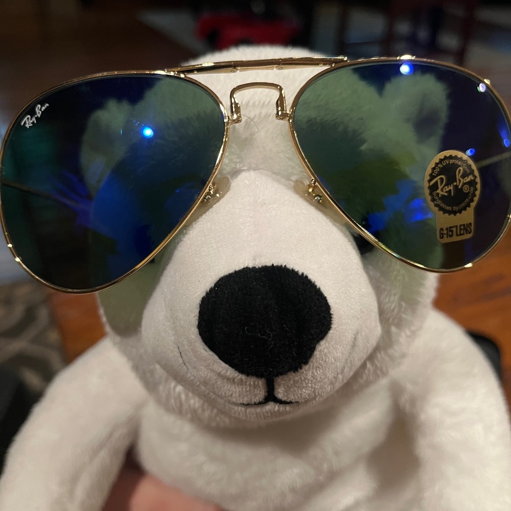 Ray-Ban Gold Frame Sunglasses with Dark Blue Lenses